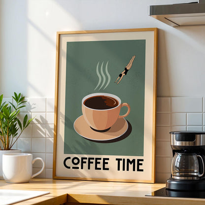 Retro Coffee Poster, Coffee Time, Coffee Bar Art Print, Modern Kitchen Wall Art | Vintage Coffee Poster | Kitchen Art Print for Coffee Lover