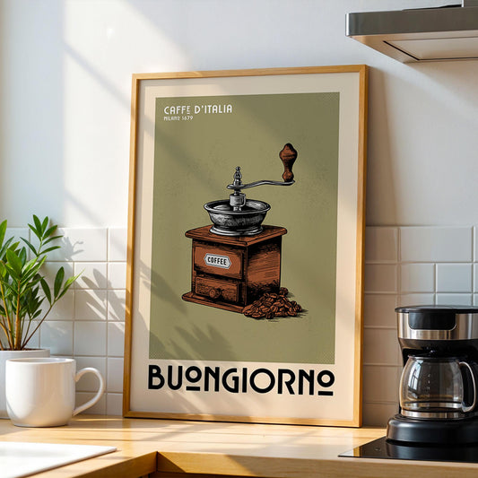 Vintage Coffee Grinder Coffee Poster, Coffee Bar Art Print, Kitchen Wall Art | Vintage Coffee Poster | Coffee Bar Decor for Coffee Lover