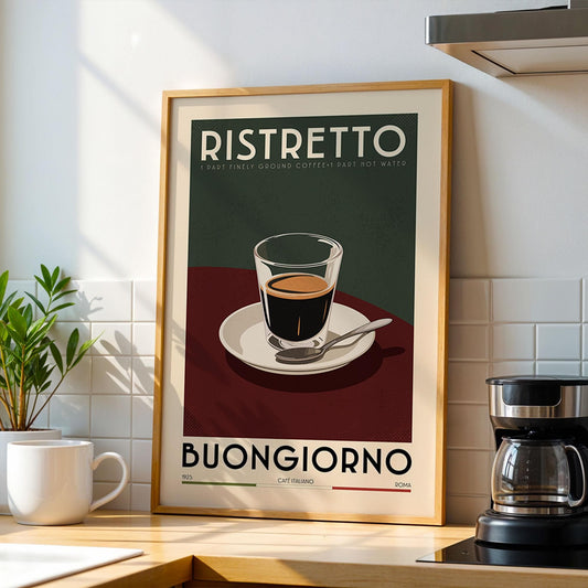 Ristretto Coffee Poster, Kitchen Coffee Bar Art Print, Coffee Bar Sign | Vintage Coffee Poster | Coffee Gift for Coffee Lover