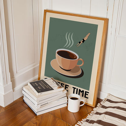 Retro Coffee Poster, Coffee Time, Coffee Bar Art Print, Modern Kitchen Wall Art | Vintage Coffee Poster | Kitchen Art Print for Coffee Lover
