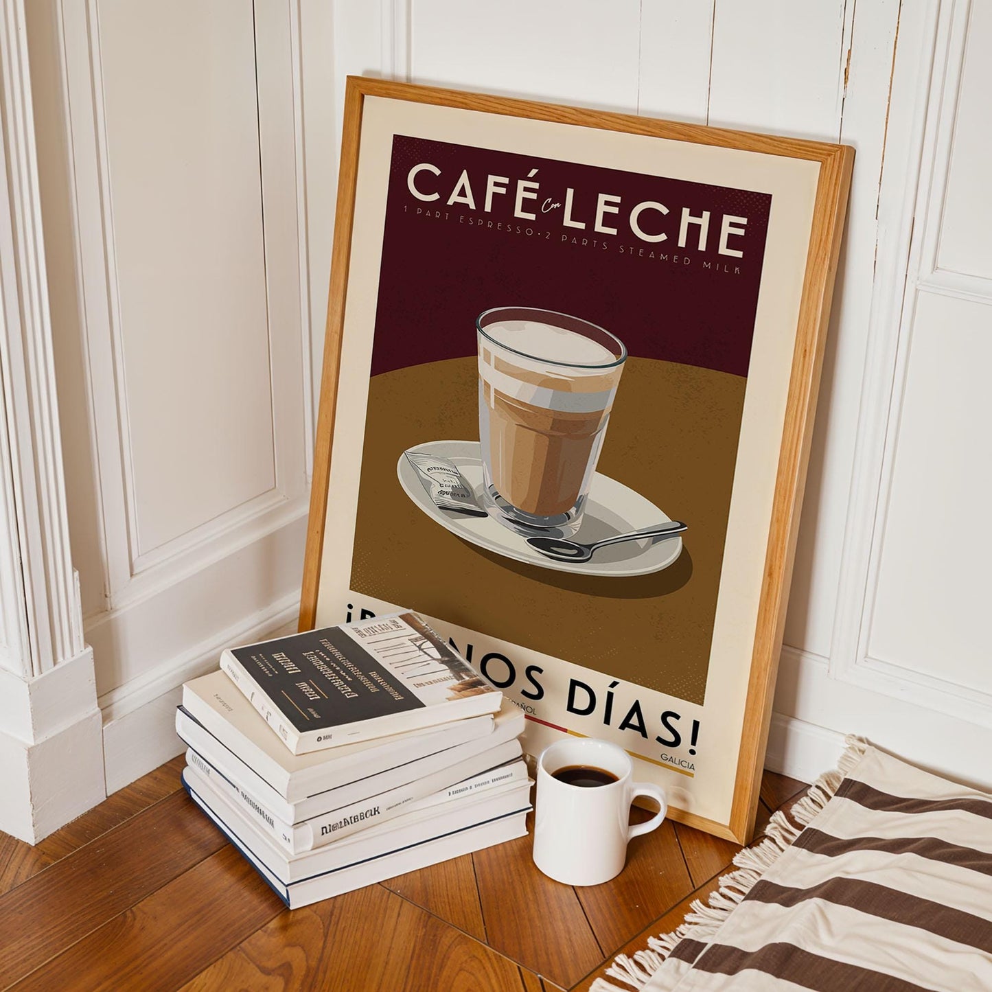 Cafe Con Leche Coffee Poster, Kitchen Coffee Bar Art Print, Coffee Bar Sign | Vintage Coffee Poster | Kitchen Art Print for Coffee Lover