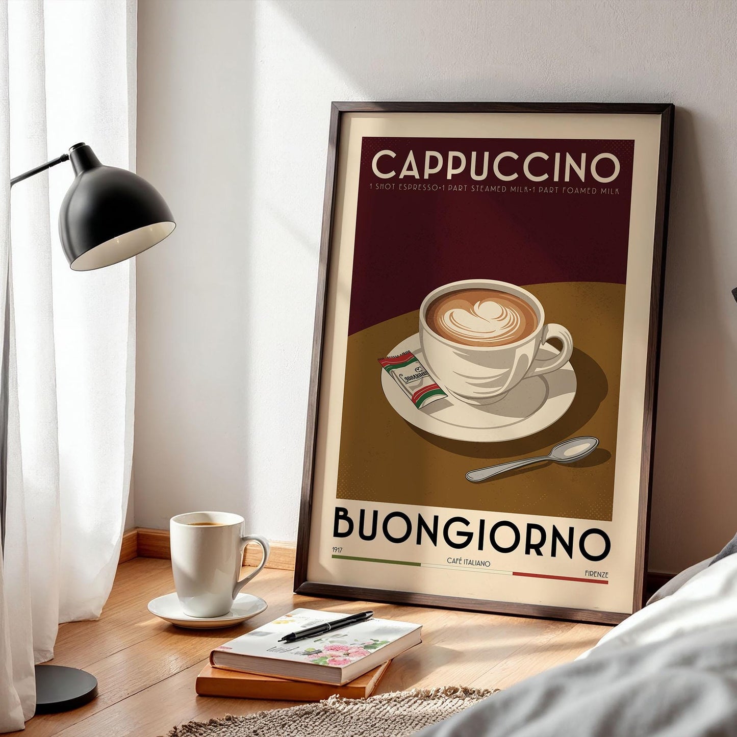 Cappuccino Coffee Poster, Kitchen Coffee Bar Art Print, Coffee Bar Sign | Vintage Coffee Poster | Modern Coffee Art Print For Coffee Gift