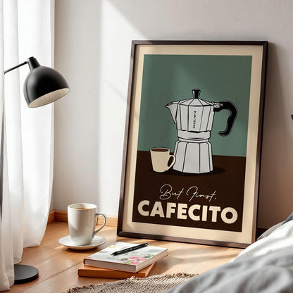 But First Cafecito Spanish Coffee Poster, Coffee Bar Art Print, Kitchen Wall Art | Vintage Coffee Poster | Coffee Gift for Coffee Lover
