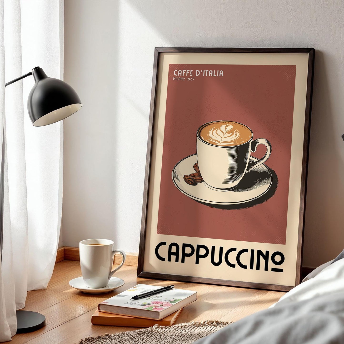 Cappuccino Coffee Poster, Coffee Bar Art Print, Modern Kitchen Wall Art | Vintage Coffee Poster | Modern Coffee Art Print For Coffee Gift