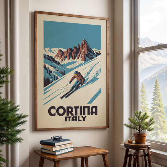 Cortina d'Ampezzo Italy Ski Poster, Apres Ski Print | Vintage Ski Poster | Retro Ski Gift