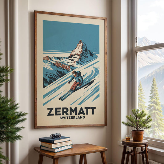Zermatt Switzerland Ski Poster, Apres Ski Art | Vintage Ski Poster | Alpine Decor for Skiers