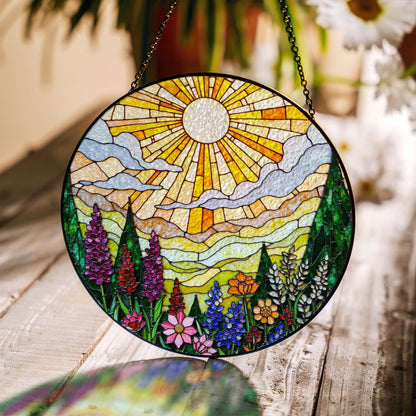 Vibrant Wildflower Meadow Stained Glass Suncatcher Window Hanging Gift for Mothers Day or Nature Lovers