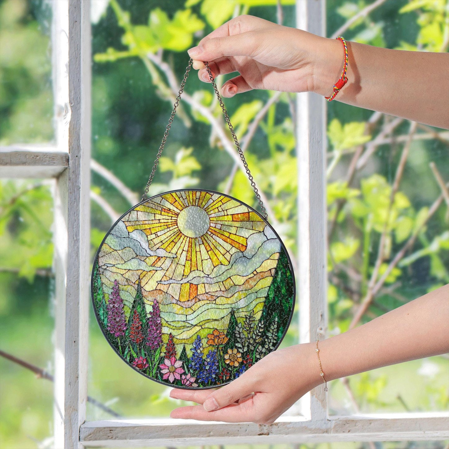 Vibrant Wildflower Meadow Stained Glass Suncatcher Window Hanging Gift for Mothers Day or Nature Lovers