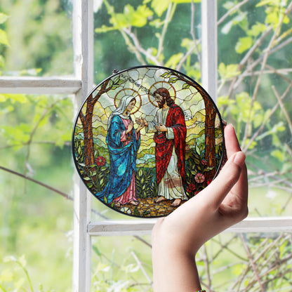 Jesus and Mary stained glass suncatcher religious window decor Easter Christian gift