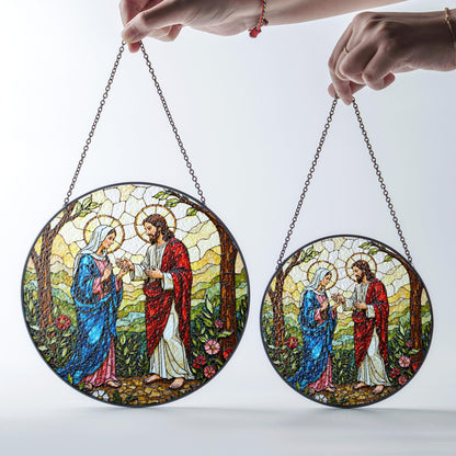 Jesus and Mary stained glass suncatcher religious window decor Easter Christian gift