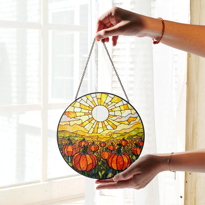 Glowing Pumpkin Field Suncatcher Autumn Window Decor Halloween Gift for Mom or Fall Lovers