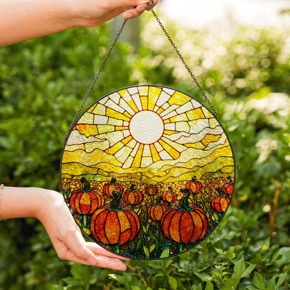Glowing Pumpkin Field Suncatcher Autumn Window Decor Halloween Gift for Mom or Fall Lovers