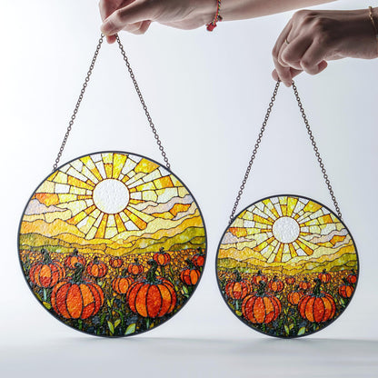 Glowing Pumpkin Field Suncatcher Autumn Window Decor Halloween Gift for Mom or Fall Lovers
