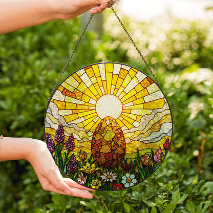 Sunrise egg floral stained glass suncatcher spring decor Easter window hanging gift for mom or nature lover