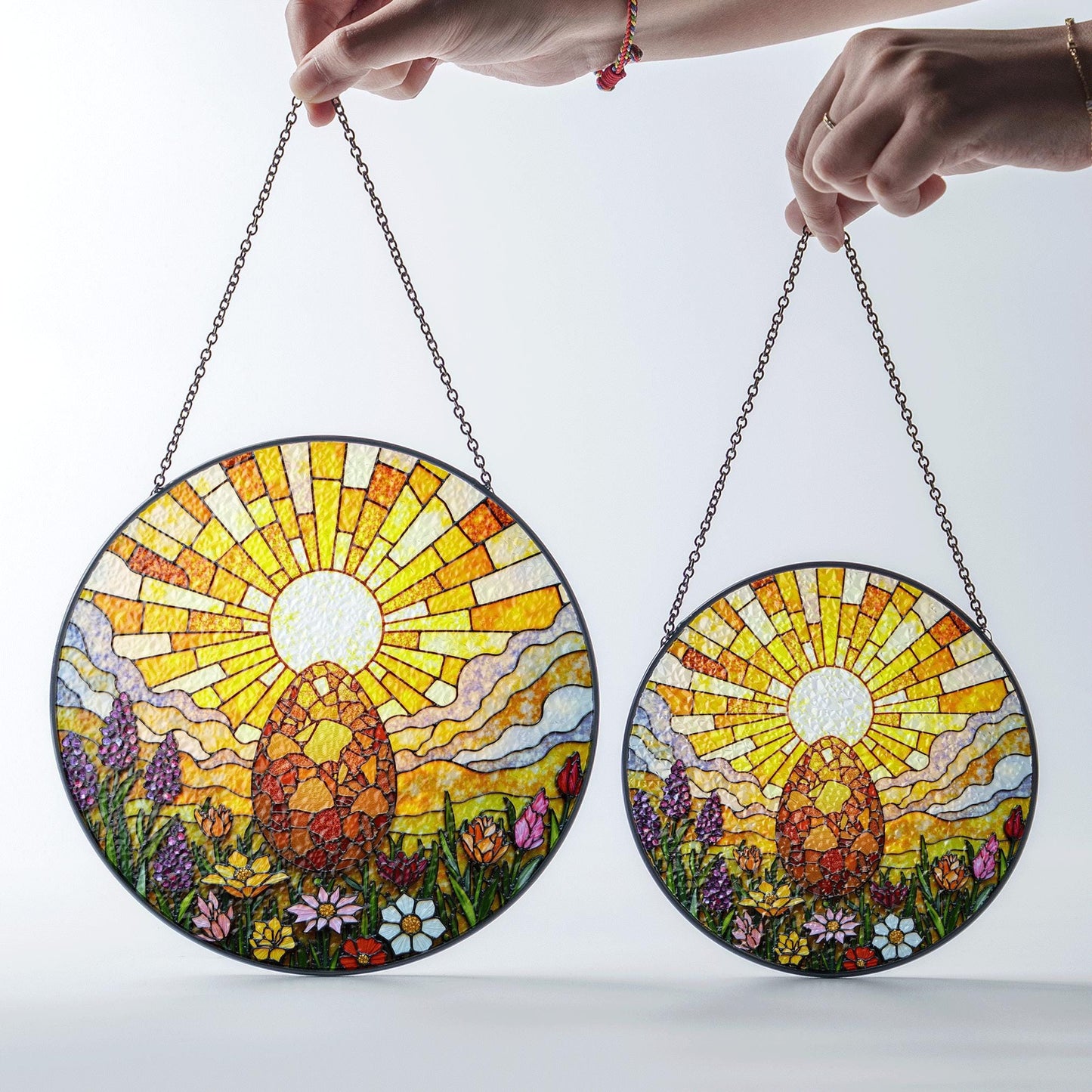 Sunrise egg floral stained glass suncatcher spring decor Easter window hanging gift for mom or nature lover