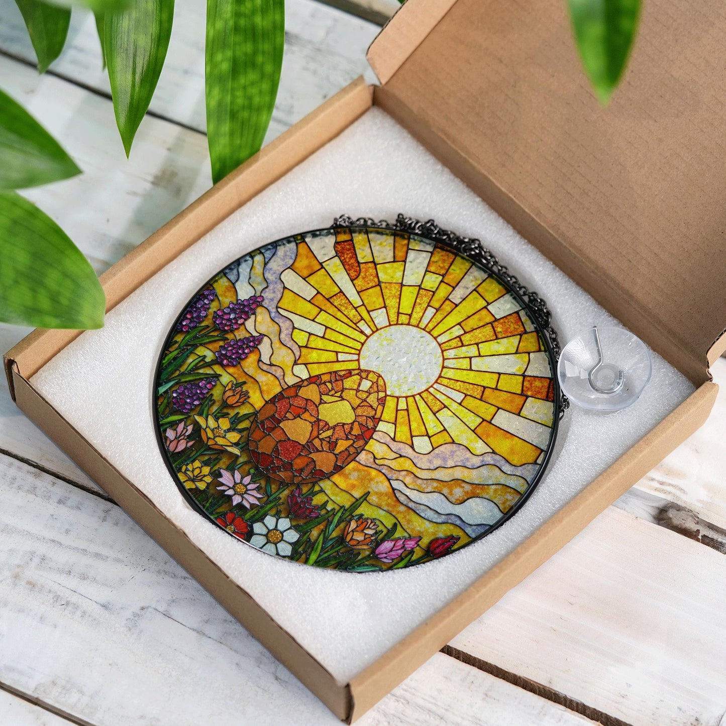 Sunrise egg floral stained glass suncatcher spring decor Easter window hanging gift for mom or nature lover