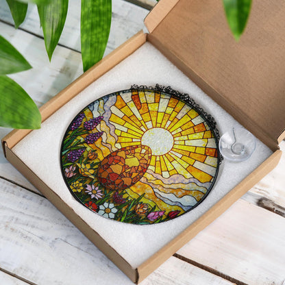 Sunrise egg floral stained glass suncatcher spring decor Easter window hanging gift for mom or nature lover