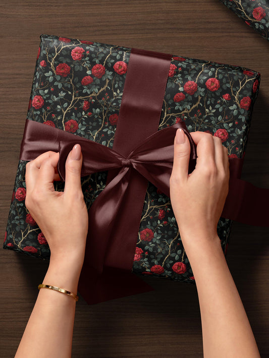 Rose Wrapping Paper Dark Floral Gift Wrap Gothic Party Decor Moody Floral Wrapping Paper Birthday Present Gift Idea Elegant Gifting Paper
