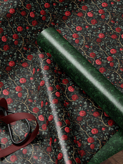 Rose Wrapping Paper Dark Floral Gift Wrap Gothic Party Decor Moody Floral Wrapping Paper Birthday Present Gift Idea Elegant Gifting Paper