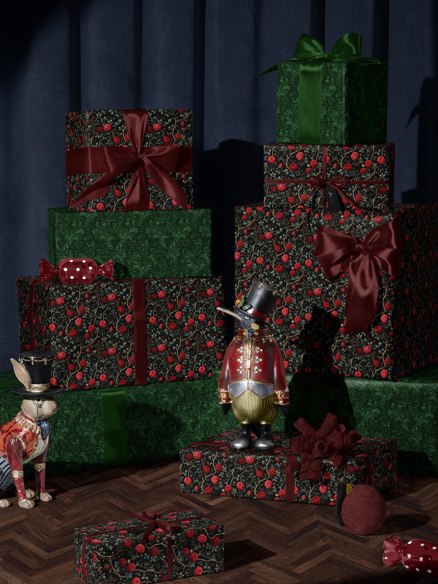 Dark Floral Wrapping Paper Rose Gift Wrap Botanical Flower Print Wedding Gift Wrapping Paper Roll Moody Flower Art Romantic Gift for Her