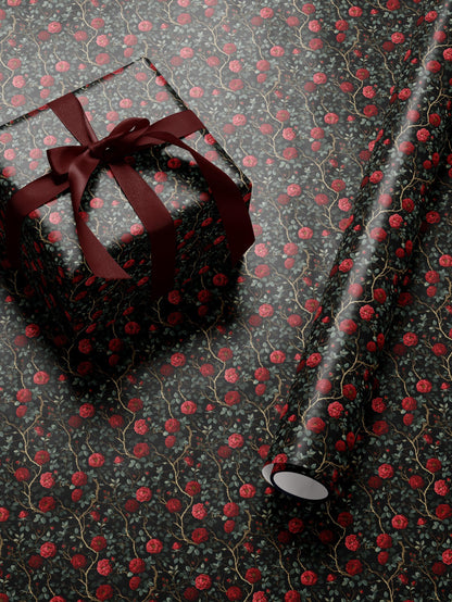 Dark Floral Wrapping Paper Rose Gift Wrap Botanical Flower Print Wedding Gift Wrapping Paper Roll Moody Flower Art Romantic Gift for Her
