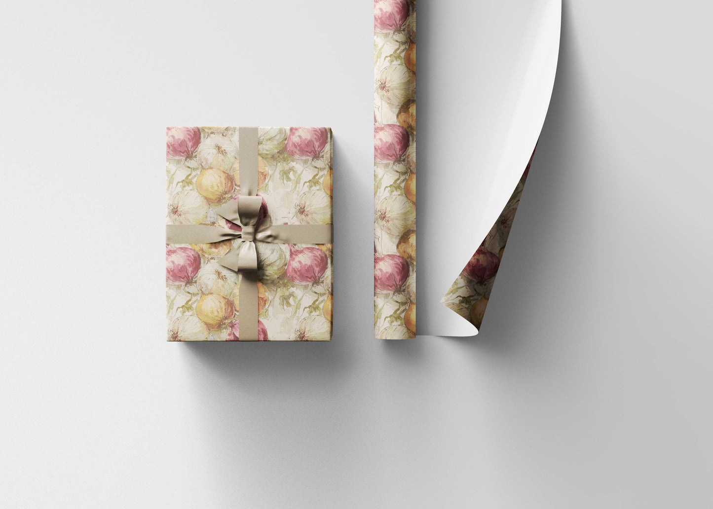 Farmers Market Wrapping Paper Roll Rustic Farmhouse Onions Illustration Eco Friendly Country Kitchen Organic Gift Wrap #78