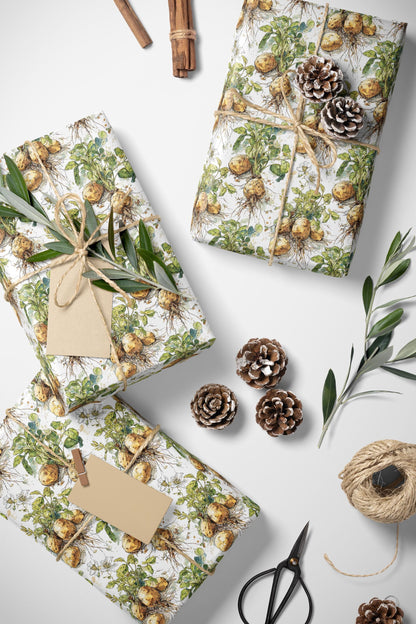 Farmers Market Wrapping Paper Roll Eco Rustic Potatoes Design Farm Fresh Vegetables Farmhouse Country Kitchen Gift Wrap #92