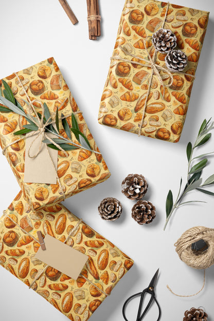 Farmers Market Wrapping Paper Roll Farm Fresh Baguettes Croissants Rustic French Bakery Eco Friendly Kitchen Gift Wrap #83