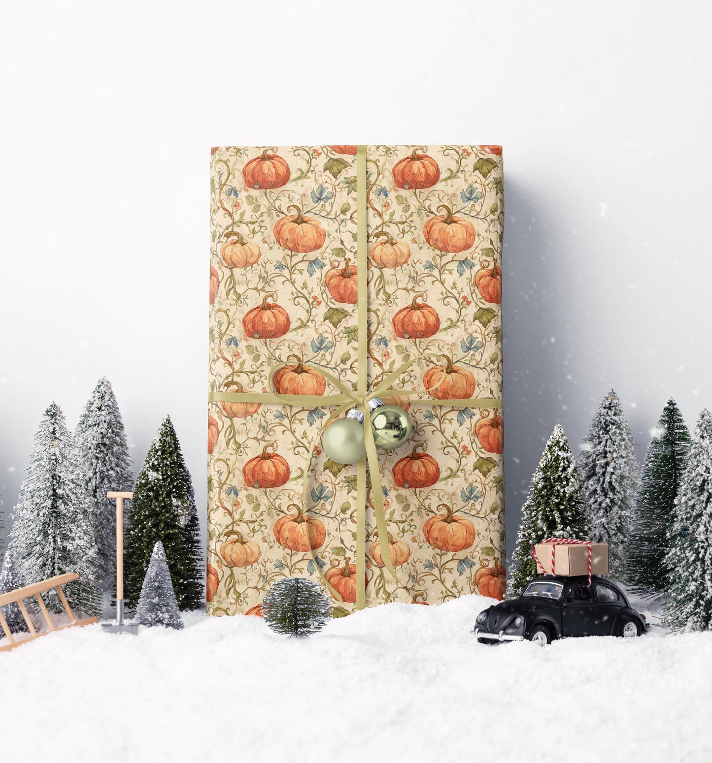 Farmers Market Wrapping Paper Roll Farm Fresh Pumpkins Rustic Country Harvest Eco Friendly Farmhouse Kitchen Gift Wrap #86