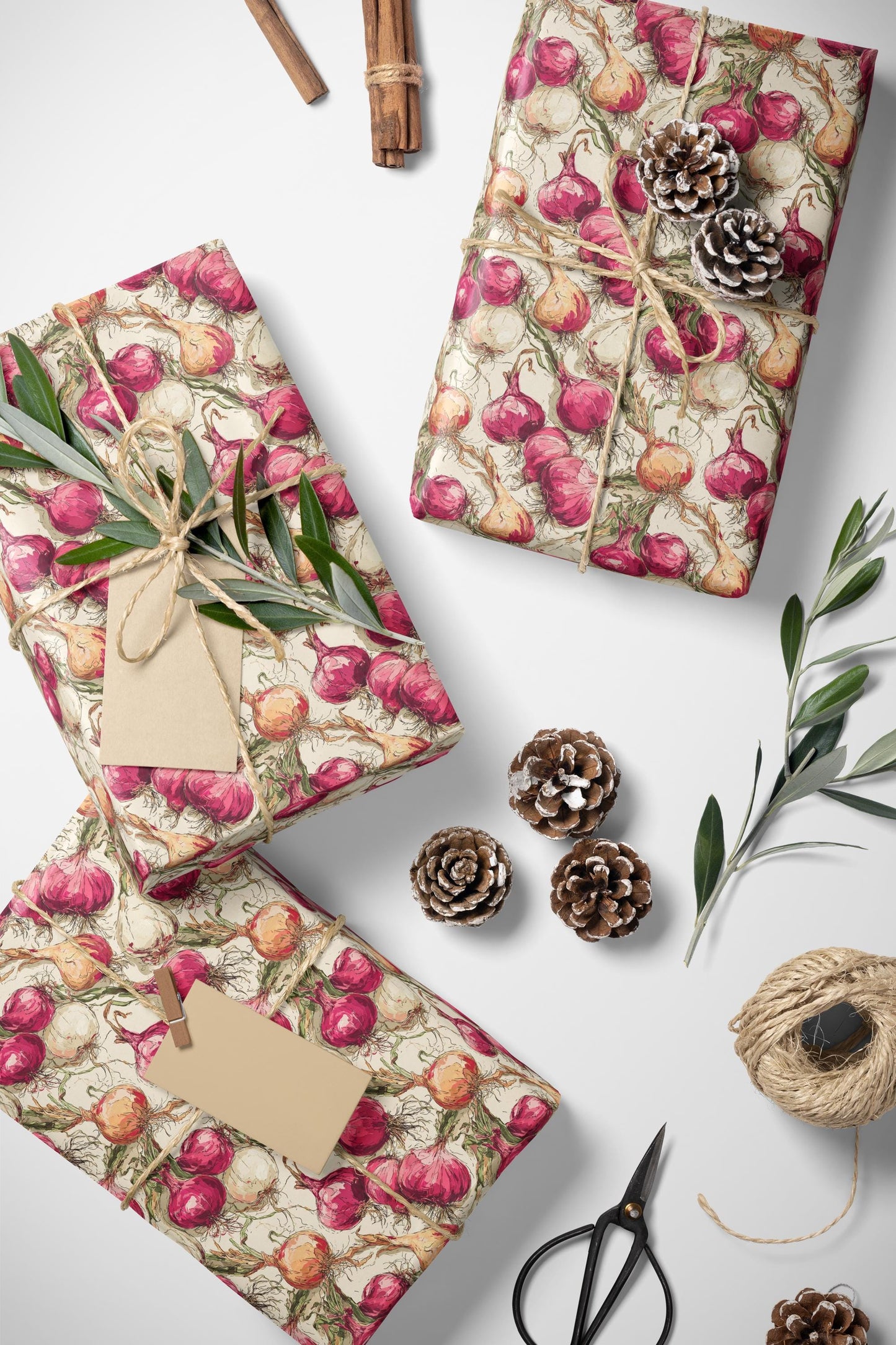 Farmers Market Wrapping Paper Roll Rustic Country Kitchen Onions Farm Fresh Vegetables Eco Farmhouse Organic Gift Wrap #101