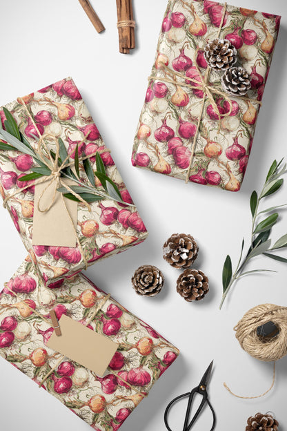 Farmers Market Wrapping Paper Roll Rustic Country Kitchen Onions Farm Fresh Vegetables Eco Farmhouse Organic Gift Wrap #101