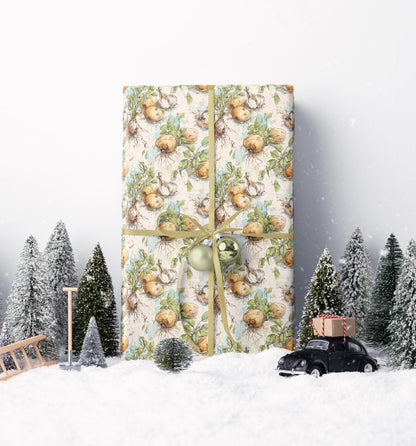 Farmers Market Wrapping Paper Roll Rustic Country Kitchen Potatoes Farm Fresh Vegetables Eco Farmhouse Organic Gift Wrap #93