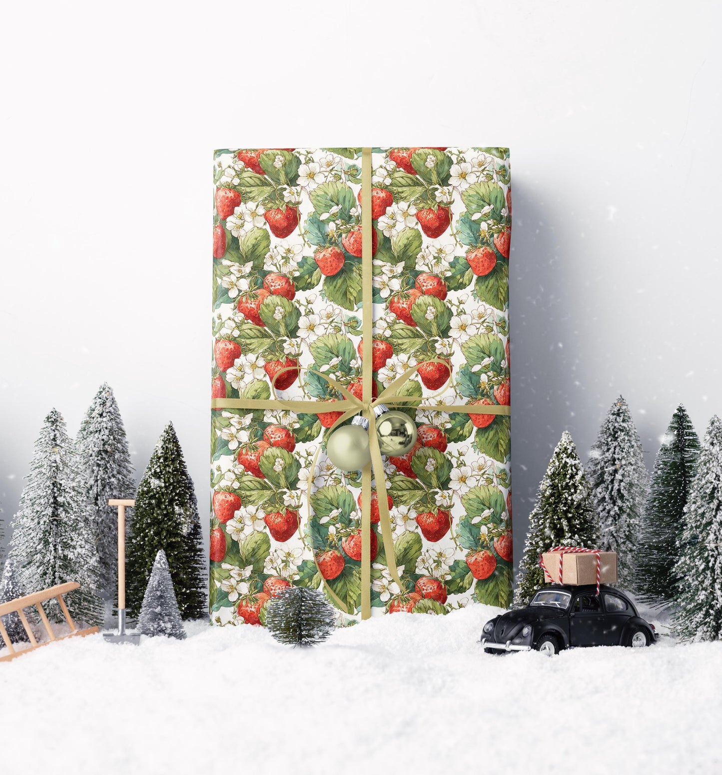 Farmers Market Wrapping Paper Roll Rustic Farmhouse Strawberries Illustration Eco Friendly Country Kitchen Organic Gift Wrap #95