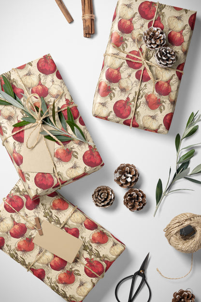 Farmers Market Wrapping Paper Roll Rustic Farmhouse Onions Illustration Eco Friendly Country Kitchen Organic Gift Wrap #99