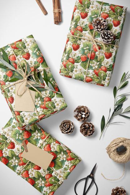Farmers Market Wrapping Paper Roll Rustic Farmhouse Strawberries Illustration Eco Friendly Country Kitchen Organic Gift Wrap #95