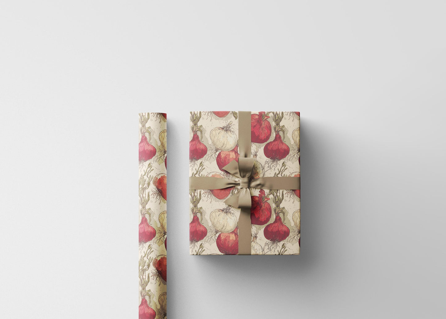 Farmers Market Wrapping Paper Roll Rustic Farmhouse Onions Illustration Eco Friendly Country Kitchen Organic Gift Wrap #99