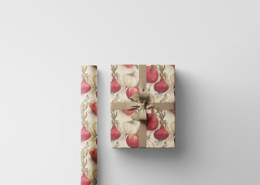 Farmers Market Wrapping Paper Roll Rustic Farmhouse Onions Illustration Eco Friendly Country Kitchen Organic Gift Wrap #99