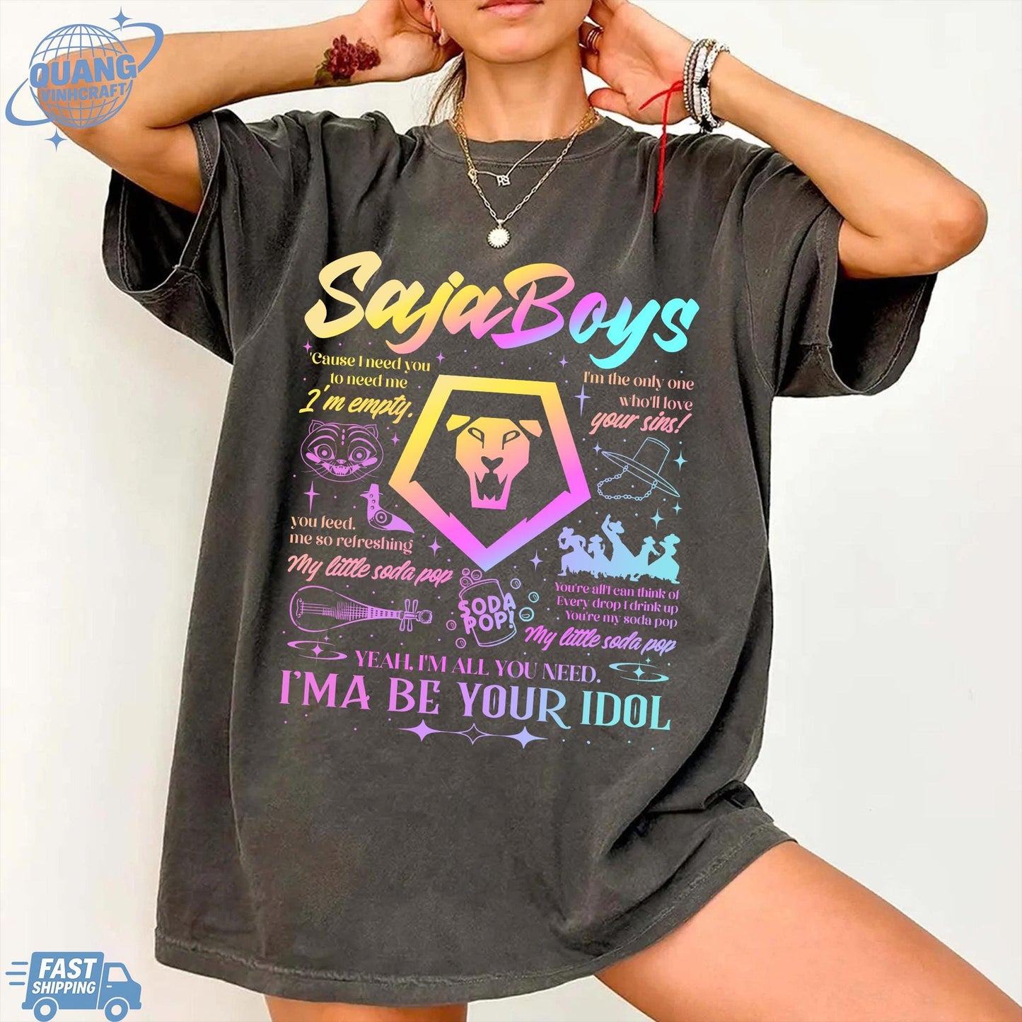 Kpop Saja Boys Shirt, Kpop Demon Hunters T-shirt, Demon Hunters Merch, Kpop Huntrix Pin shirt, Saja Boys Fan Gifts