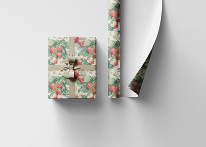 Farmers Market Wrapping Paper Roll Rustic Country Kitchen Strawberries Farm Fresh Fruit Eco Farmhouse Organic Gift Wrap #97