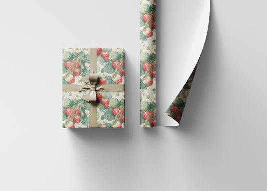 Farmers Market Wrapping Paper Roll Rustic Country Kitchen Strawberries Farm Fresh Fruit Eco Farmhouse Organic Gift Wrap #97