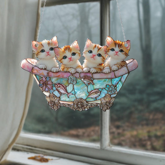 Cute Kittens Hanging Window Decor, Adorable Cat Lover Gift, Colorful Kitty Basket Ornament for Home, Pet Lovers Room Decoration