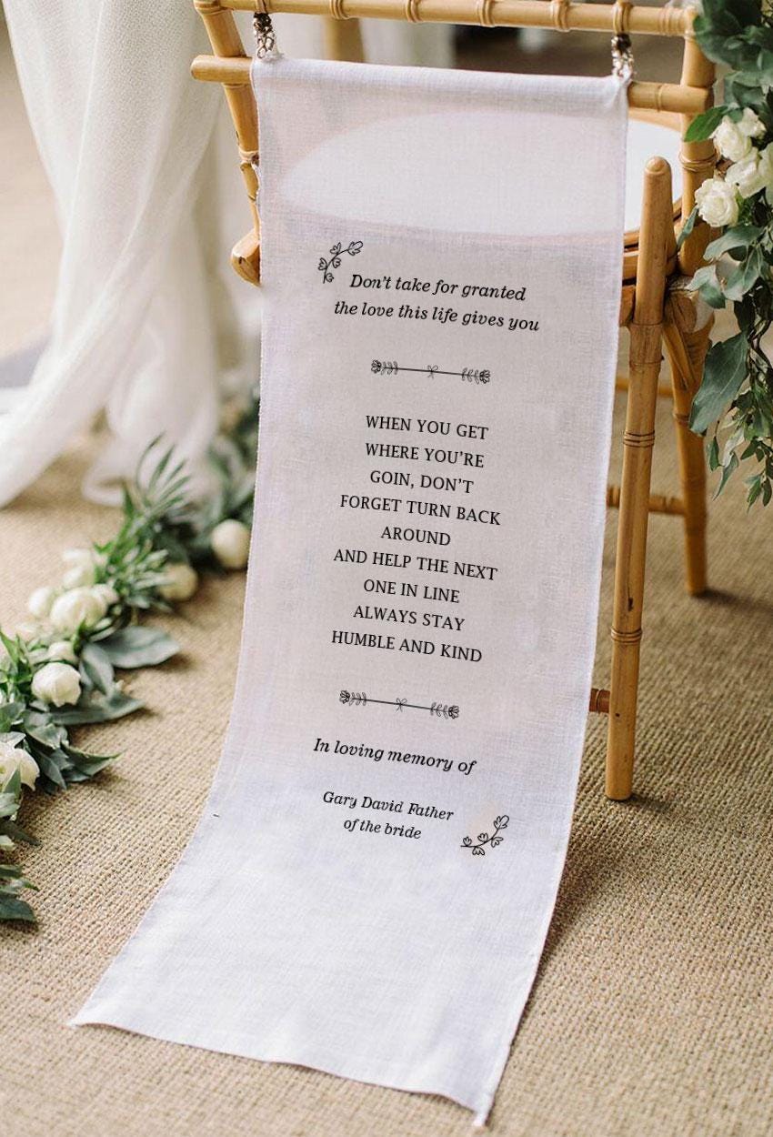 Wedding Memorial Chair Sign, In Loving Memory Banner, Father of the Bride Reserved Seat, Personalized Remembrance Sign Wedding Decor