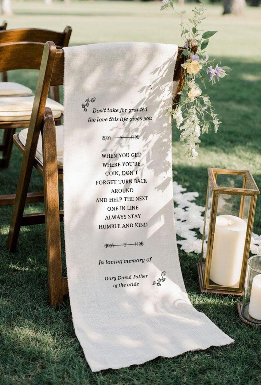 Wedding Memorial Chair Sign, In Loving Memory Banner, Father of the Bride Reserved Seat, Personalized Remembrance Sign Wedding Decor