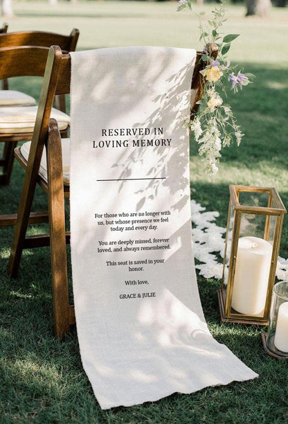 Reserved in Loving Memory Wedding Chair Sign, Memorial Banner for Loved Ones, Personalized Remembrance Seat Sign, Custom Wedding Decor