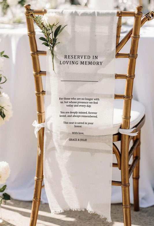 Reserved in Loving Memory Wedding Chair Sign, Memorial Banner for Loved Ones, Personalized Remembrance Seat Sign, Custom Wedding Decor