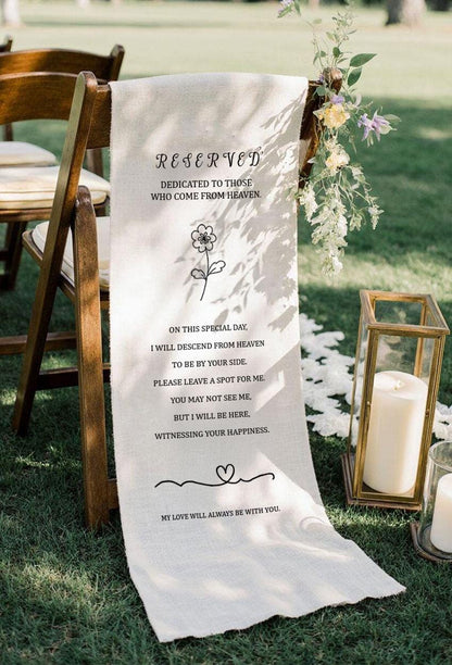 Reserved From Heaven Wedding Memorial Chair Sign, In Loving Memory Banner, Personalized Remembrance Seat Sign, Custom Wedding Decor
