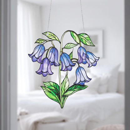 Bluebell Flower Window Hanging Decoration, Elegant Floral Home Décor Accent with Delicate Petals and Green Leaves for Fresh Natural Style