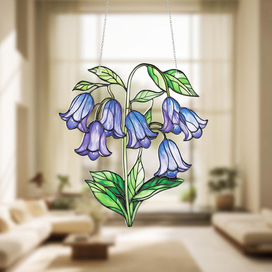 Bluebell Flower Window Hanging Decoration, Elegant Floral Home Décor Accent with Delicate Petals and Green Leaves for Fresh Natural Style