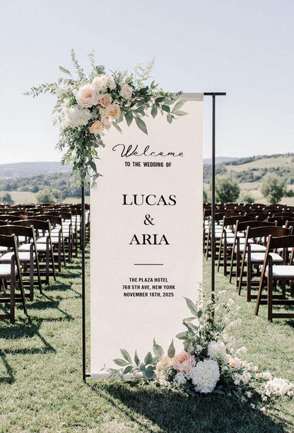 Wedding Welcome Sign, Custom Fabric Banner, Custom Ceremony Sign, Modern Outdoor Wedding Decor, Rustic Linen Reception Sign, Wedding Decor