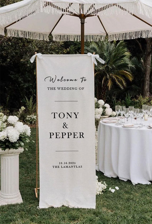 Wedding Welcome Sign, Large Fabric Banner, Personalized Ceremony Sign, Custom Rustic Linen Wedding Decor, Modern Outdoor Reception Sign